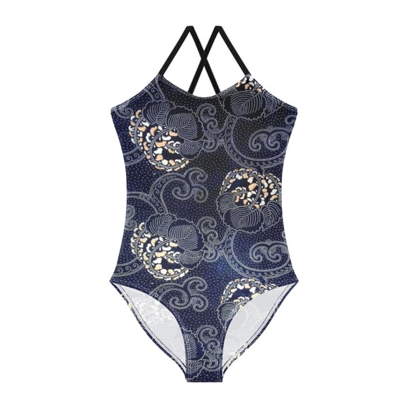 BZSMCE One-Piece Swimsuit with Crisscross StrapsMidnight Swirls Pattern