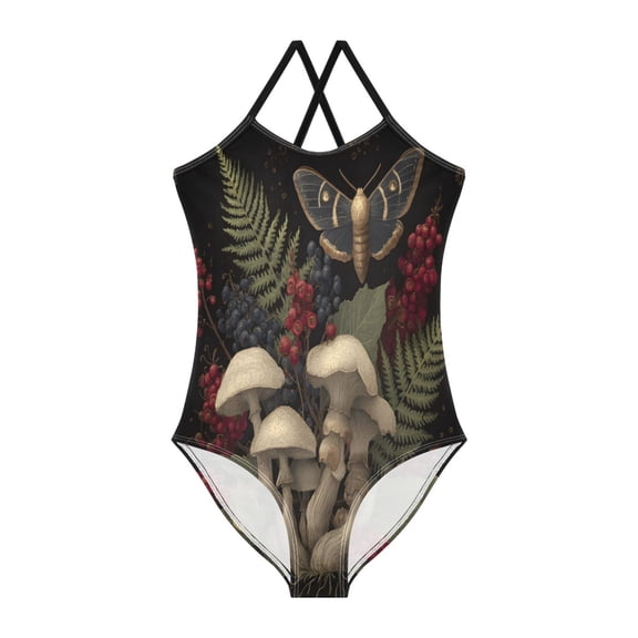BZSMCE One-Piece Swimsuit with Crisscross StrapsMushroom Leaf MothPattern