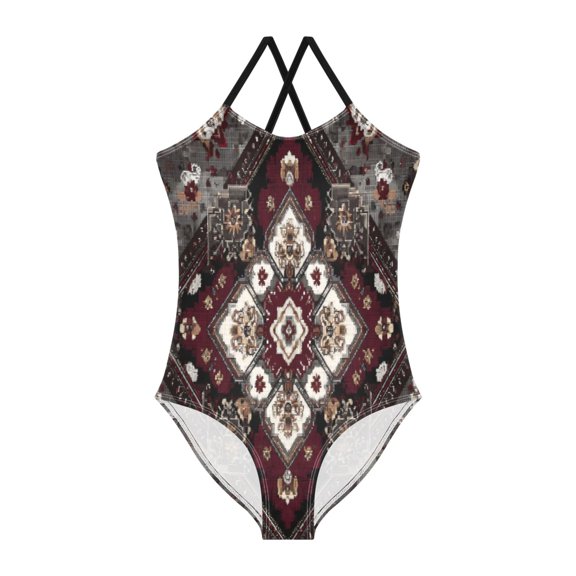 BZSMCE One-Piece Swimsuit with Crisscross StrapsNoble Jewel Tapestry Pattern