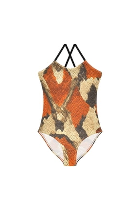 BZSMCE One-Piece Swimsuit with Crisscross StrapsOrange Python Pattern