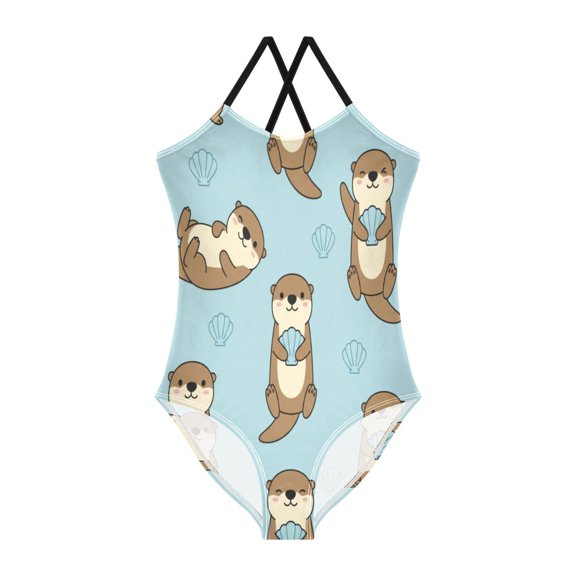 BZSMCE One-Piece Swimsuit with Crisscross StrapsOtter Seashell Pattern