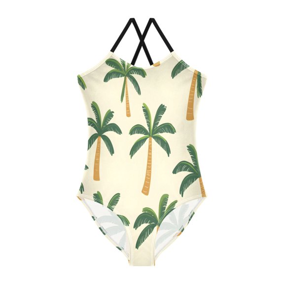 BZSMCE One-Piece Swimsuit with Crisscross StrapsPalm Tree Pattern