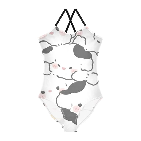BZSMCE One-Piece Swimsuit with Crisscross StrapsPanda Pup Parade Pattern
