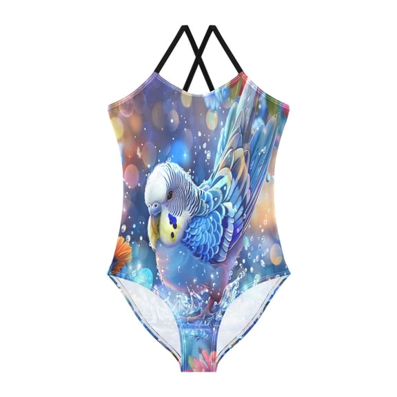 BZSMCE One-Piece Swimsuit with Crisscross StrapsParrots Playing In The WaterPattern