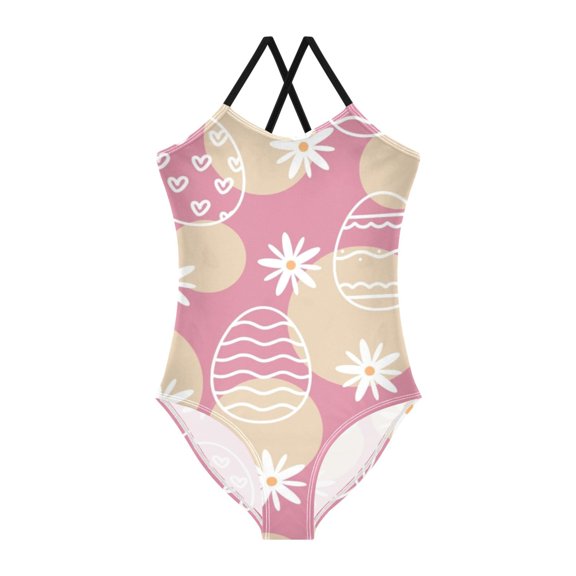 BZSMCE One-Piece Swimsuit with Crisscross StrapsPastel Easter Whimsy Pattern