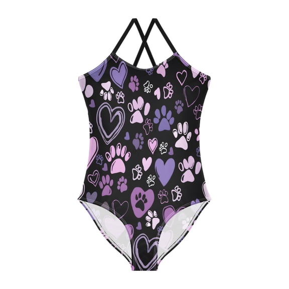 BZSMCE One-Piece Swimsuit with Crisscross StrapsPaw Heart Pattern