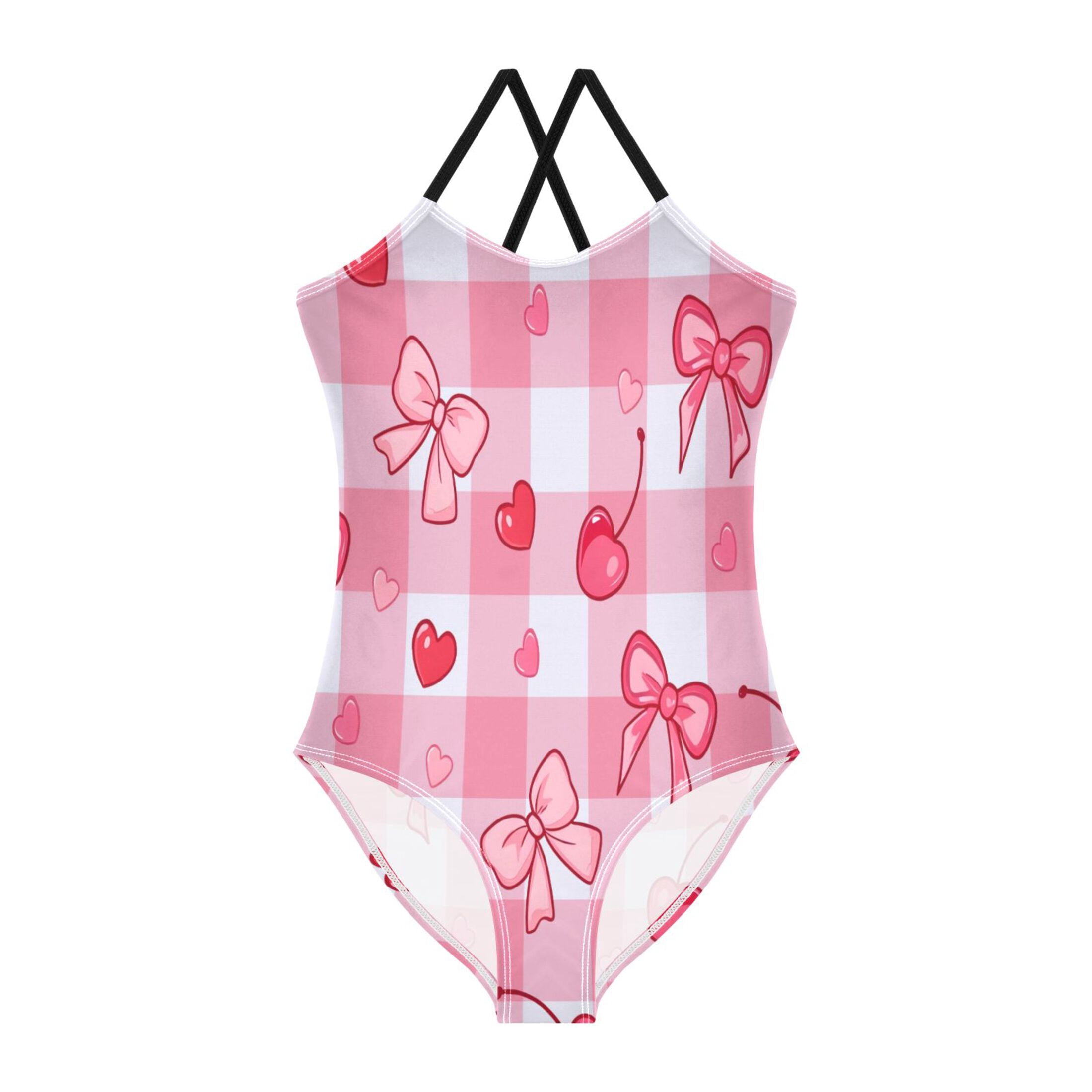BZSMCE One-Piece Swimsuit with Crisscross StrapsPink Checkered ...