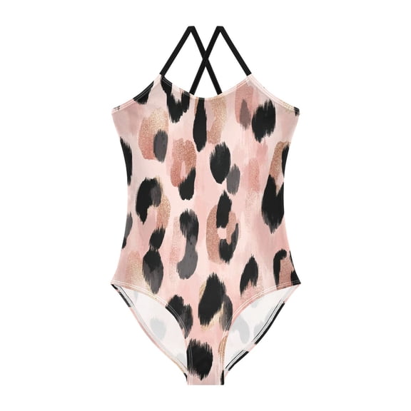 BZSMCE One-Piece Swimsuit with Crisscross StrapsPink Leopard Pattern