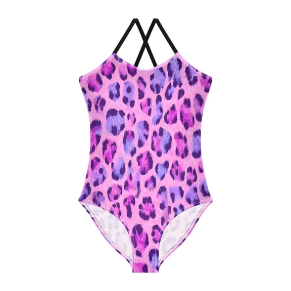 BZSMCE One-Piece Swimsuit with Crisscross StrapsPink Purple Blue Leopard Print Pattern