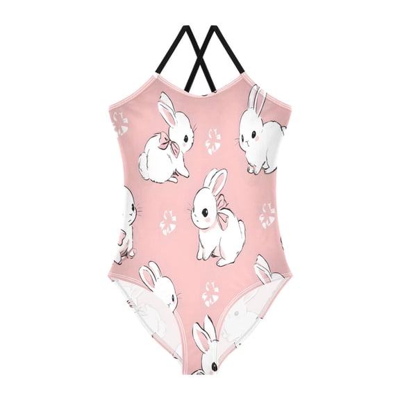 BZSMCE One-Piece Swimsuit with Crisscross StrapsRabbit Pattern