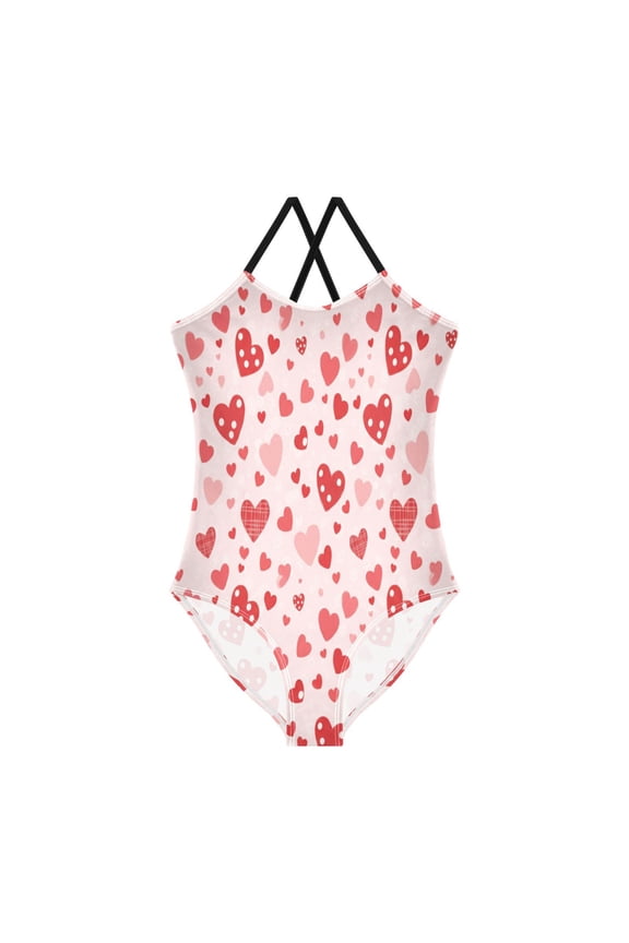 BZSMCE One-Piece Swimsuit with Crisscross StrapsRed Sweet Hearts Valentine's Day Pattern