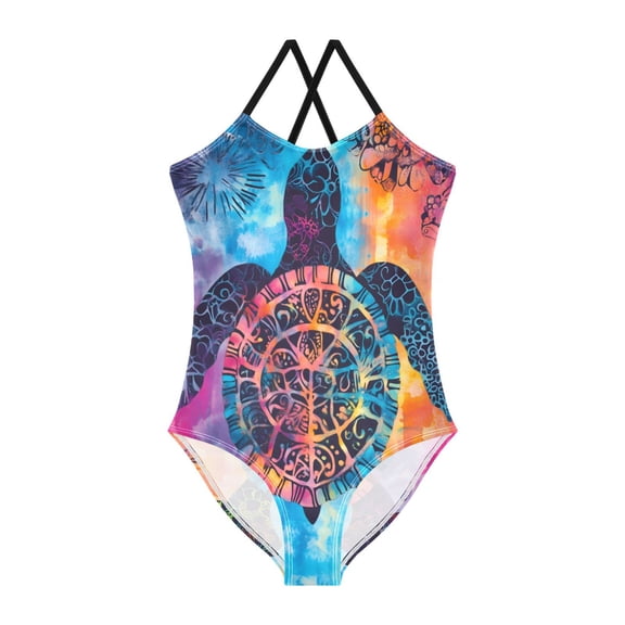 BZSMCE One-Piece Swimsuit with Crisscross StrapsSilhouette TurtlePattern