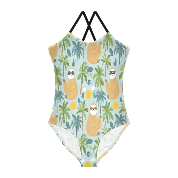 BZSMCE One-Piece Swimsuit with Crisscross StrapsSloth Palm Tree Pattern