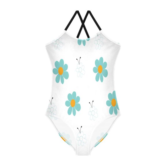 BZSMCE One-Piece Swimsuit with Crisscross StrapsSmiling Flower Pattern