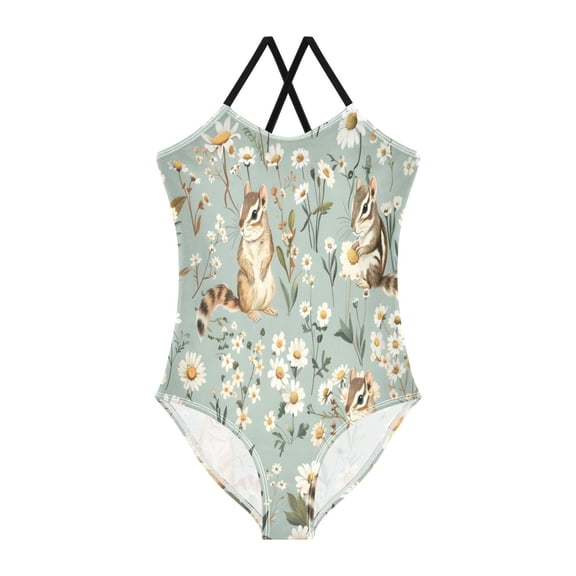 BZSMCE One-Piece Swimsuit with Crisscross StrapsSquirrel Pattern