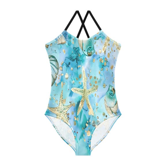 BZSMCE One-Piece Swimsuit with Crisscross StrapsStarfash Pattern