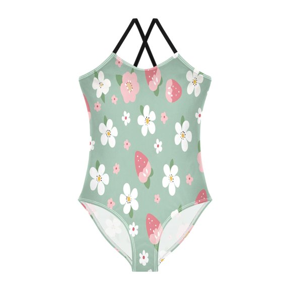 BZSMCE One-Piece Swimsuit with Crisscross StrapsStrawberry Flower Pattern