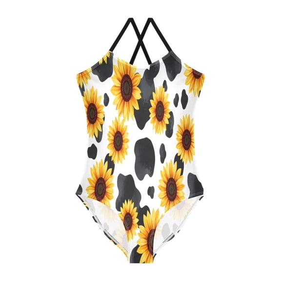BZSMCE One-Piece Swimsuit with Crisscross StrapsSunflower Milk LinesPattern