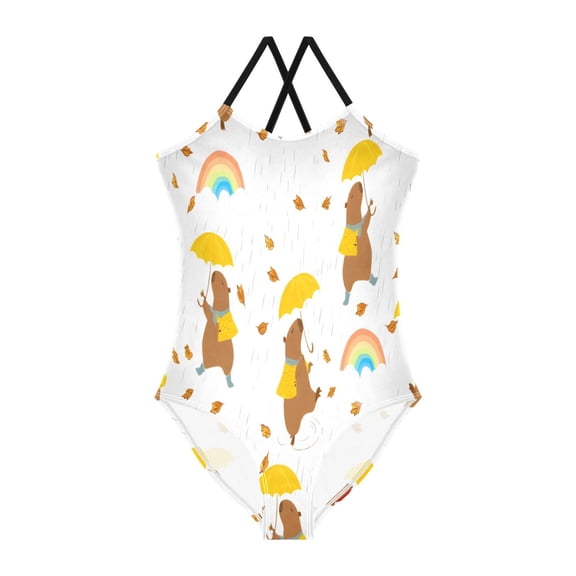BZSMCE One-Piece Swimsuit with Crisscross StrapsTake An Umbrella, Capybara Pattern