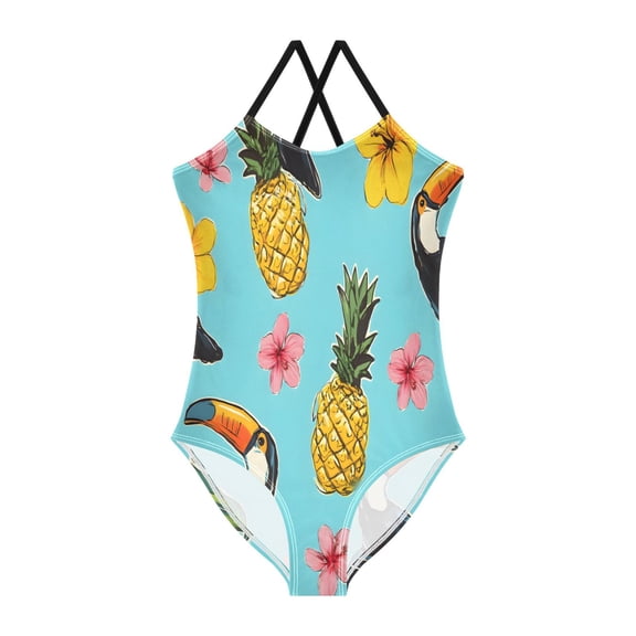 BZSMCE One-Piece Swimsuit with Crisscross StrapsToucan Hibiscus Flower Pattern
