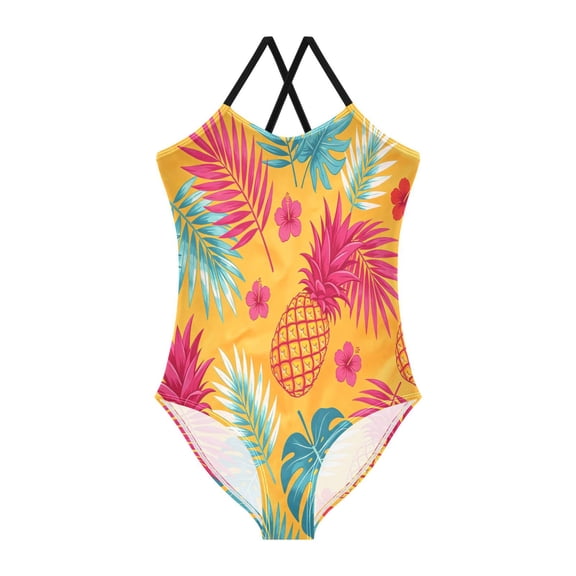 BZSMCE One-Piece Swimsuit with Crisscross StrapsTropical Pineapple Burst Pattern