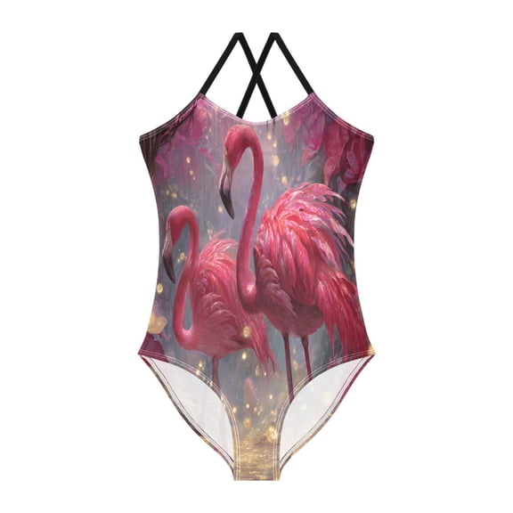 BZSMCE One-Piece Swimsuit with Crisscross StrapsTwo FlamingosPattern