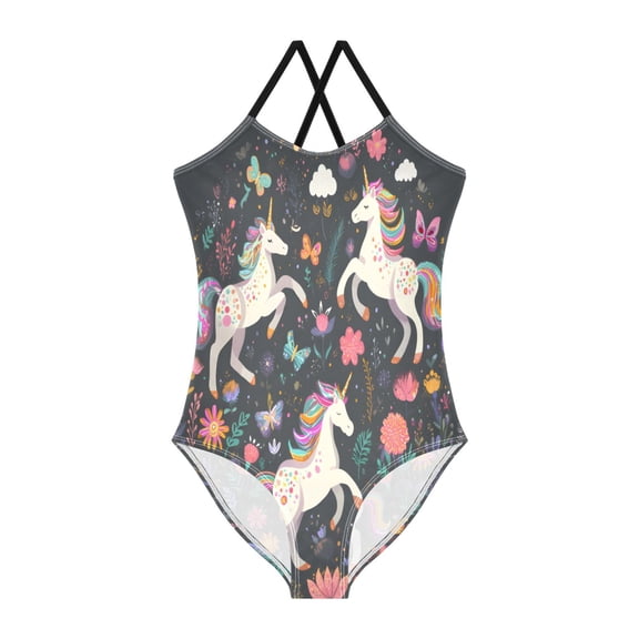 BZSMCE One-Piece Swimsuit with Crisscross StrapsUnicorn RoundPattern