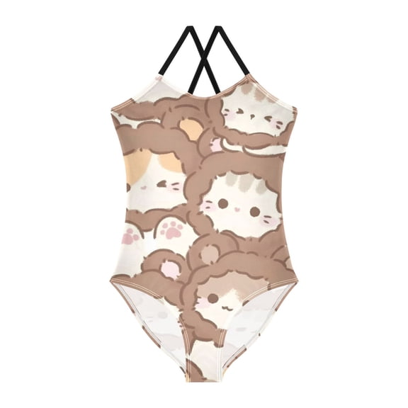 BZSMCE One-Piece Swimsuit with Crisscross StrapsWarm Whisker Huddle Pattern
