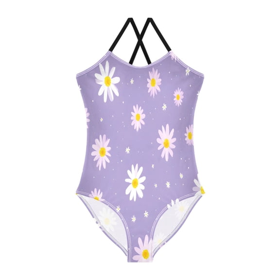 BZSMCE One-Piece Swimsuit with Crisscross StrapsWhite Daisy Pattern