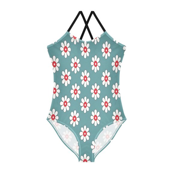 BZSMCE One-Piece Swimsuit with Crisscross StrapsWhite Flowers Pattern