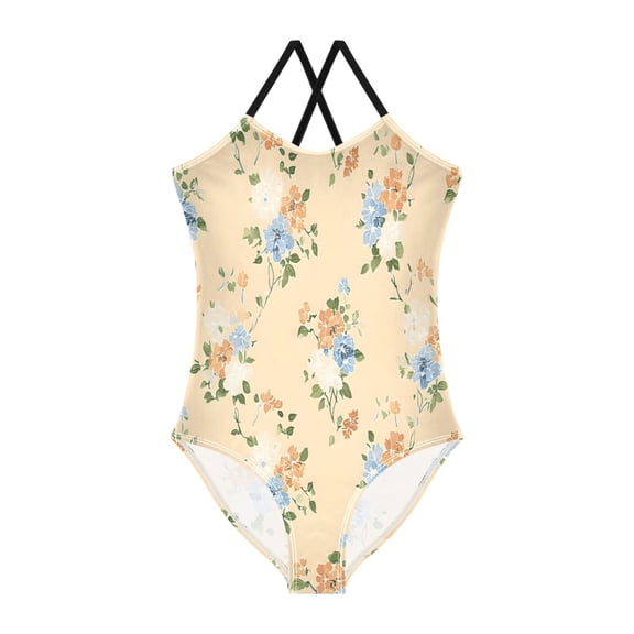 BZSMCE One-Piece Swimsuit with Crisscross StrapsYellow Floral Pattern