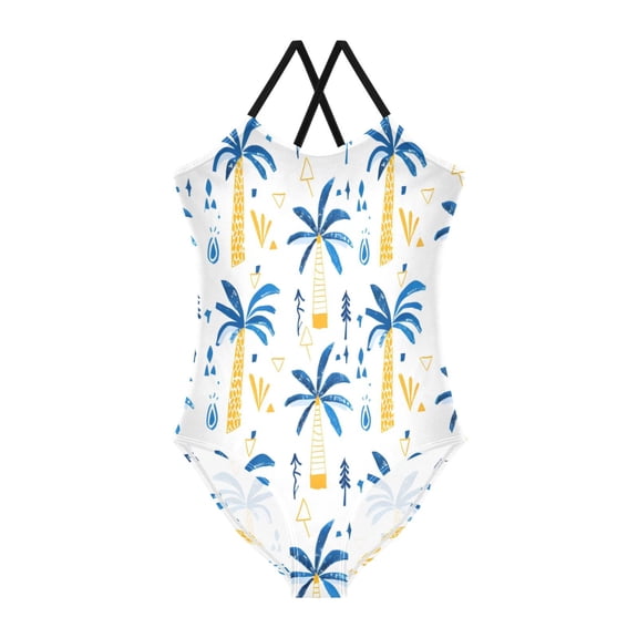 BZSMCE One-Piece Swimsuit with Crisscross StrapsYellow Trees Pattern