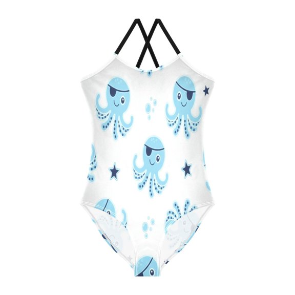 BZSMCE One-Piece Swimsuit with Crisscross Strapsblue octopus Pattern