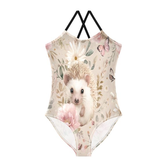 BZSMCE One-Piece Swimsuit with Crisscross Strapshedgehogs Pattern