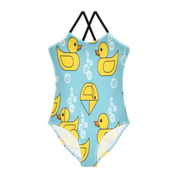 BZSMCE One-Piece Swimsuit with Crisscross Strapsyellow ducks chicken animal Pattern