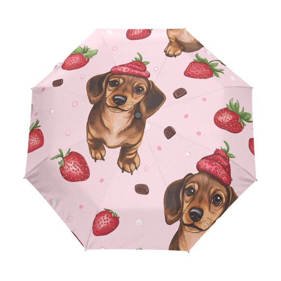 BZSMCE One-Touch Auto Open Close Rain Umbrella With Creative Berry Sweet Pup Pattern