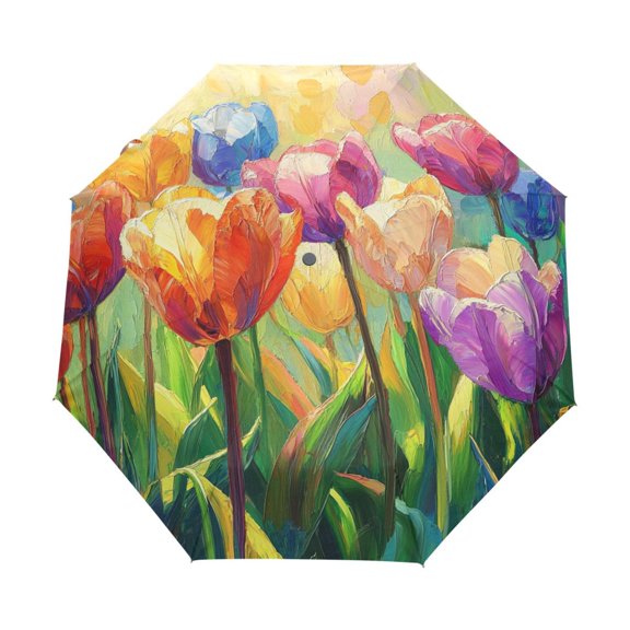 BZSMCE One-Touch Auto Open Close Rain Umbrella With Creative Blossom & Berry Mosaic Pattern