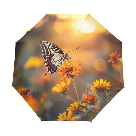 BZSMCE One-Touch Auto Open Close Rain Umbrella With Creative Butterfly Serenade Pattern