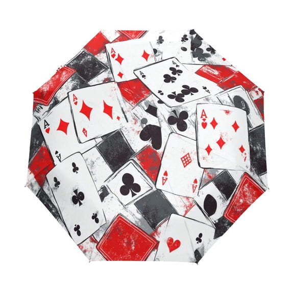 BZSMCE One-Touch Auto Open Close Rain Umbrella With Creative Card Game Chaos Pattern