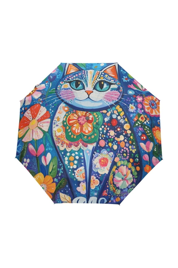 One-Touch Auto Open Close Rain Umbrella With Creative Colorful Cat Oasis Pattern
