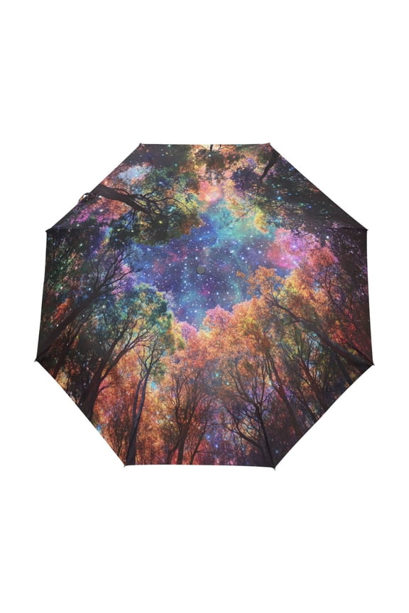 One-Touch Auto Open Close Rain Umbrella With Creative Cosmic Canopy Pattern