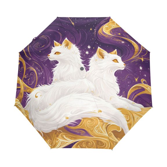 BZSMCE One-Touch Auto Open Close Rain Umbrella With Creative Dance Of The Foxes Pattern
