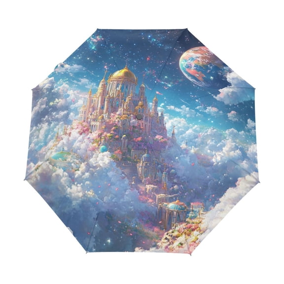 BZSMCE One-Touch Auto Open Close Rain Umbrella With Creative Dream above The Clouds Pattern