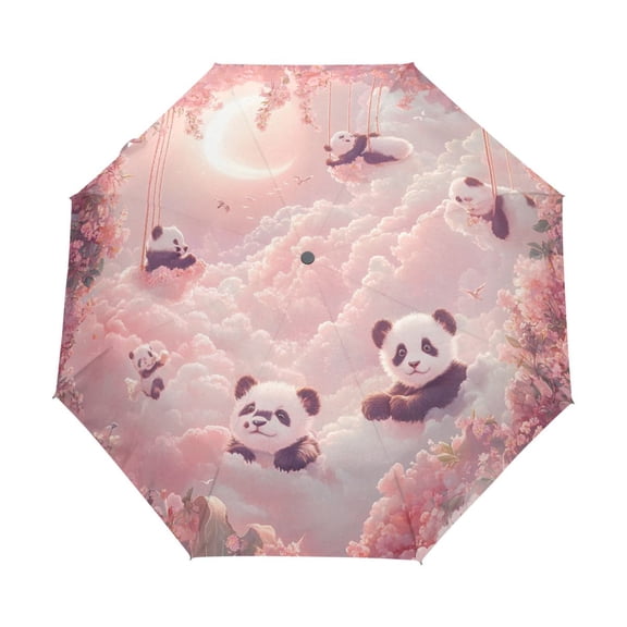 BZSMCE One-Touch Auto Open Close Rain Umbrella With Creative Dreamy Panda Paradise Pattern