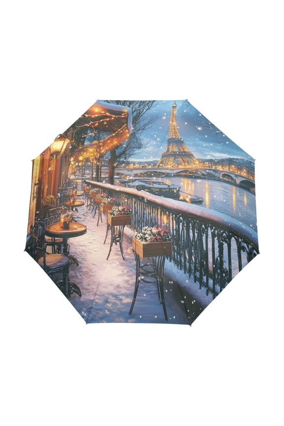 One-Touch Auto Open Close Rain Umbrella With Creative Eiffel Evening Elegance Pattern
