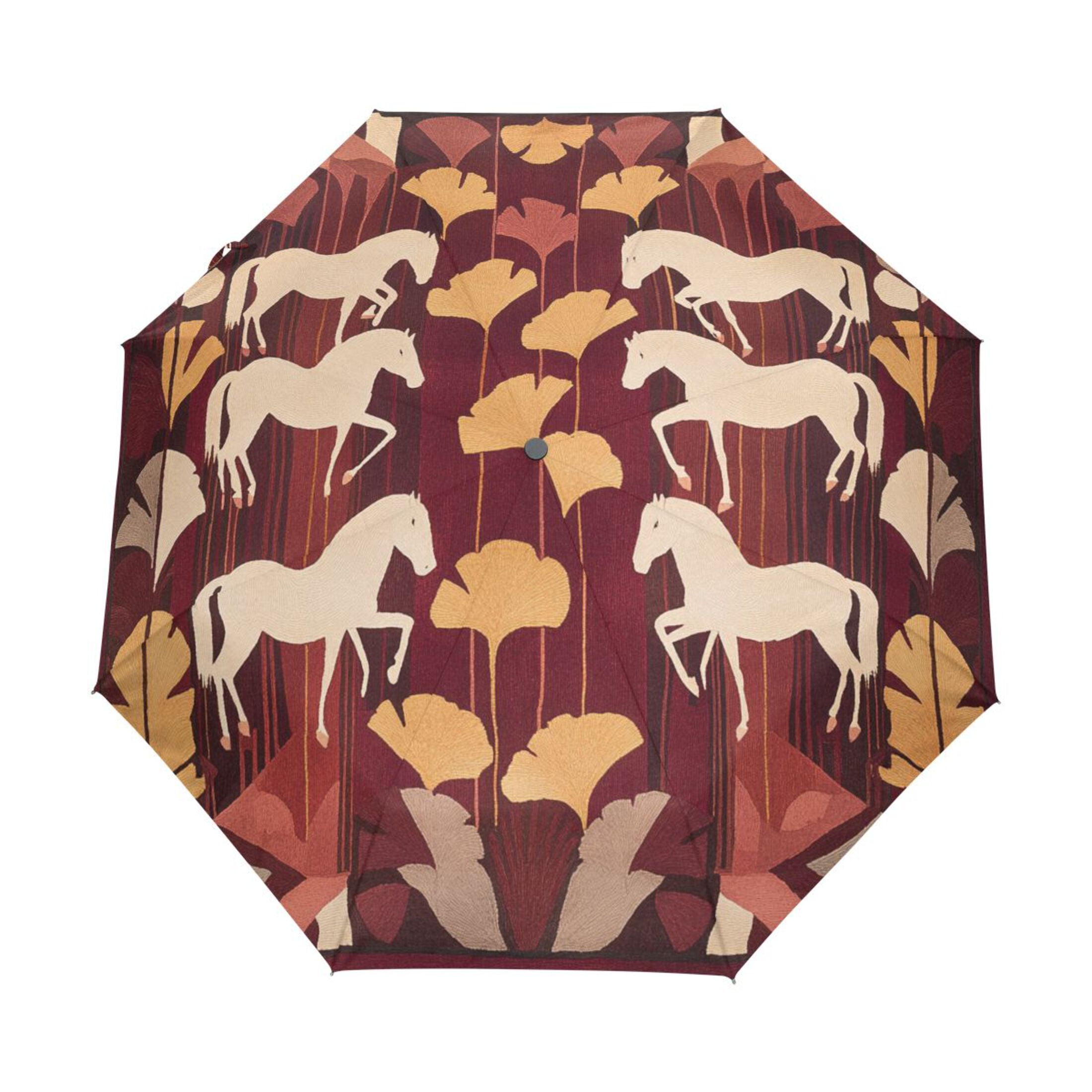 BZSMCE One-Touch Auto Open Close Rain Umbrella With Creative Equine Elegance Pattern