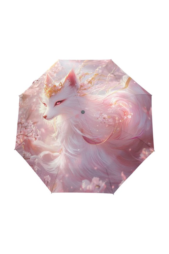 One-Touch Auto Open Close Rain Umbrella With Creative Fox with Glowing Eyes Pattern