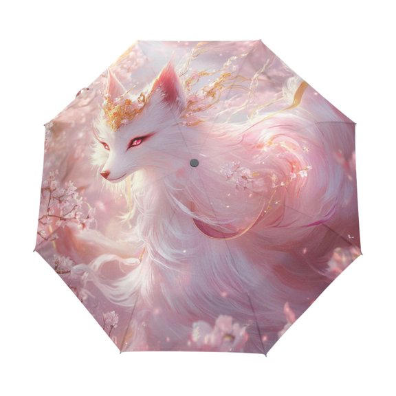 BZSMCE One-Touch Auto Open Close Rain Umbrella With Creative Fox with Glowing Eyes Pattern