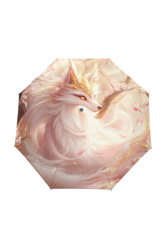 One-Touch Auto Open Close Rain Umbrella With Creative Fox with Golden Crown Pattern