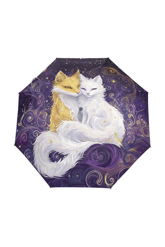 One-Touch Auto Open Close Rain Umbrella With Creative Foxes in Cosmic Harmony Pattern